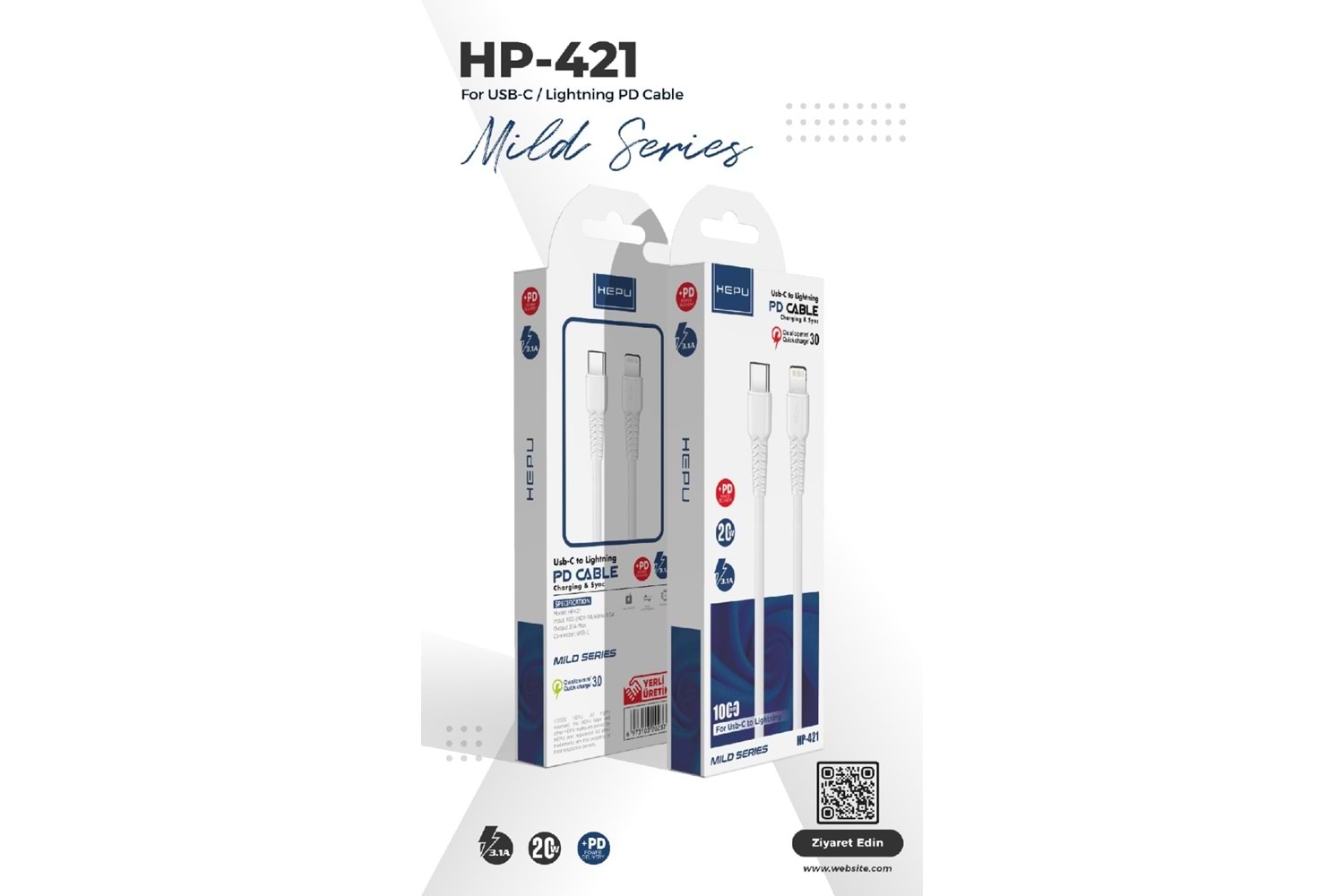 HEPU Type-C to Lightning HP-421 MILD USB Kablo – iPhone Uyumlu PD Destekli Hızlı Şarj (1 Metre)