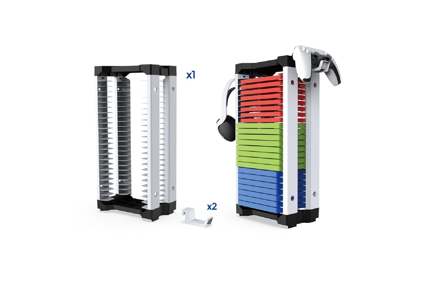 HEPU TY-2847 Oyun Aksesuarları Saklama Standı – 36 Disk Kapasiteli + Gamepad & Kulaklık Askılı