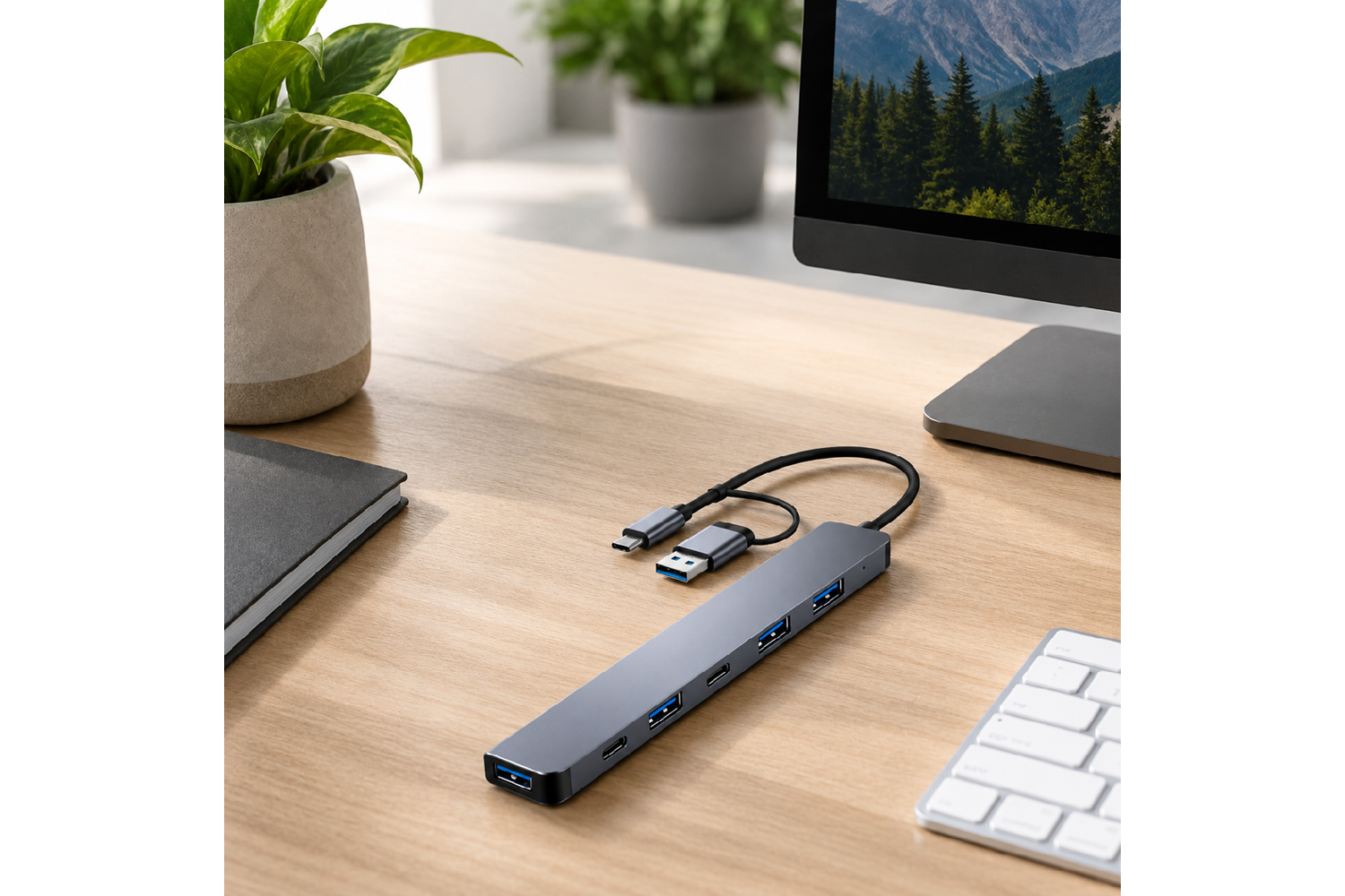 HEPU HP-B03 5-in-1 USB 3.0 HUB – 5 Portlu Çoklayıcı + Type-C ve USB-A Girişli + Alüminyum Gövde