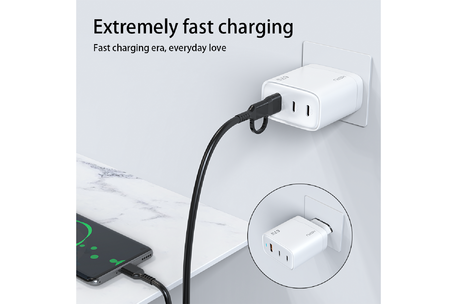  HEPU HP-C32 67W USB-C GaN Güç Adaptörü –Type-C Kablo Dahildir