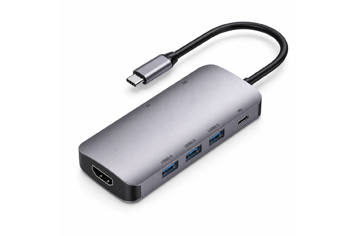 HEPU HP-B17 7-in-1 Type-C USB-C HUB – HDMI + 3x USB 3.0 + SD/TF Kart Okuyucu + Type-C PD Girişli Adaptör