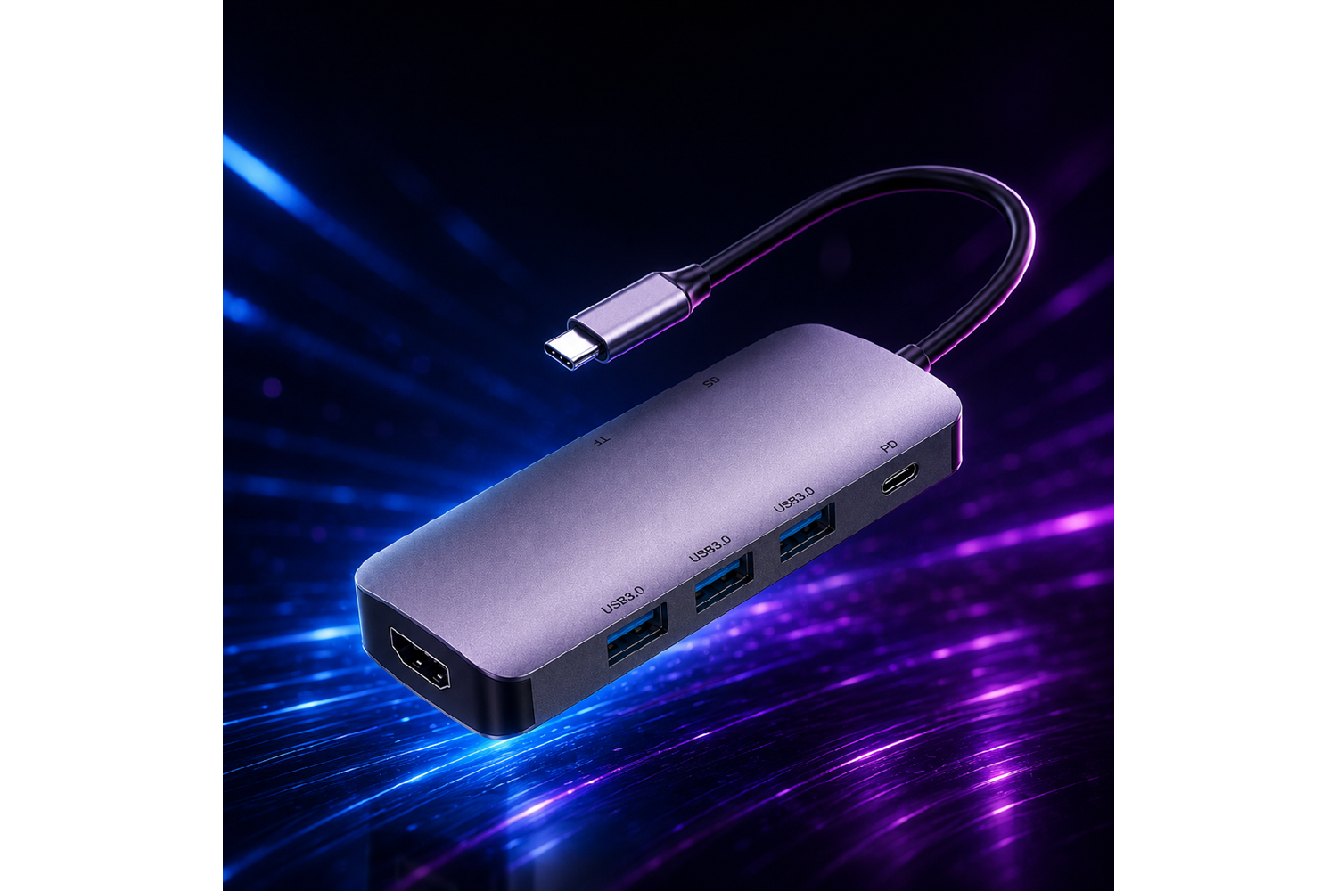 HEPU HP-B17 7-in-1 Type-C USB-C HUB – HDMI + 3x USB 3.0 + SD/TF Kart Okuyucu + Type-C PD Girişli Adaptör