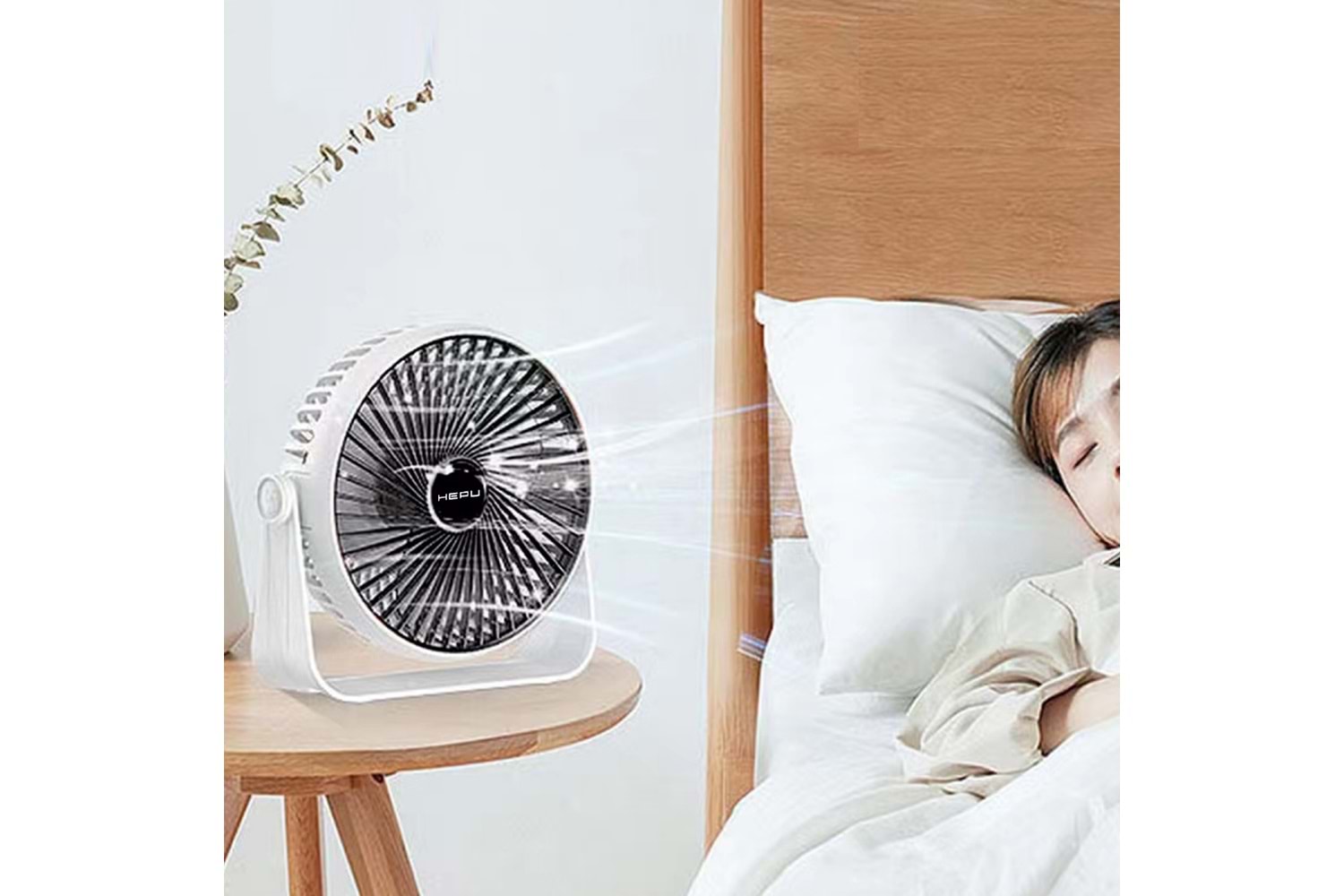 HEPU HP-F02 USB Şarjlı Sessiz Masaüstü Mini Fan – 360° Dönebilen Gövde, 3 Kademeli