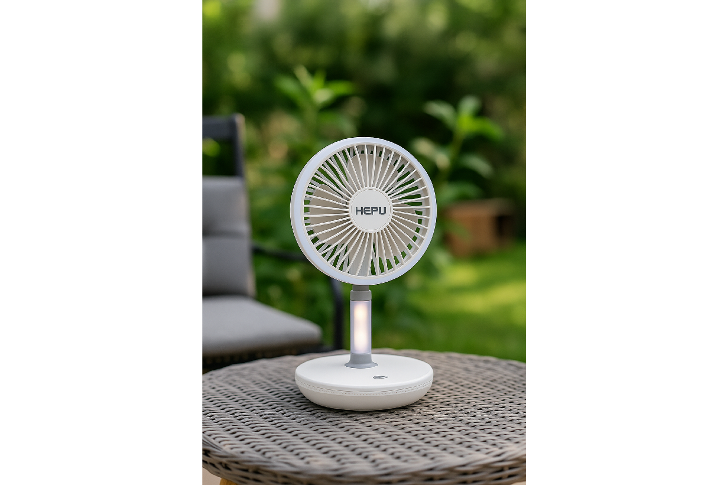 HEPU HP-F880 Masaüstü Işıklı Kablosuz Fan – 4000mAh (2x2000mAh) Batarya, LED Gece Lambası Özellikli, 3 Kademeli Rüzgar Hızı, Sessiz ve Güçlü Serinlik