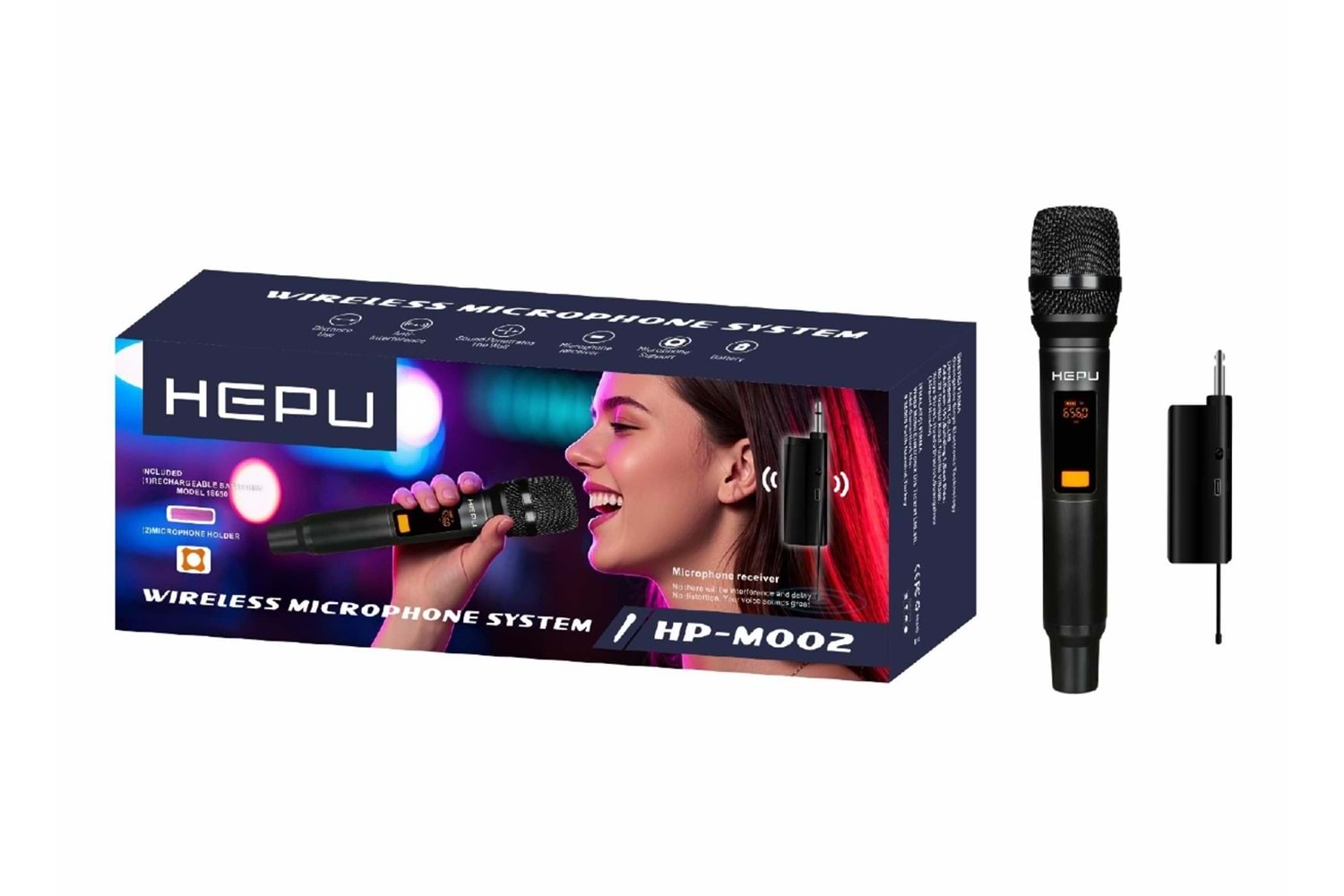 HEPU HP-M002 Kablosuz Mikrofon Sistemi – Dijital Ekranlı, USB Alıcılı, Şarjlı