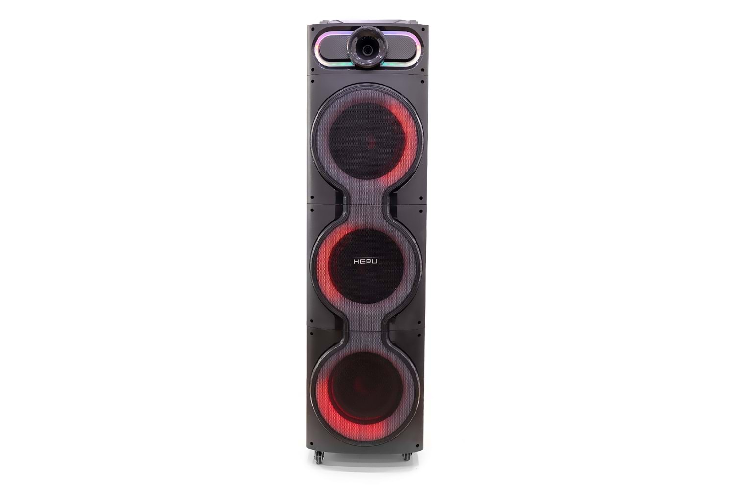 HEPU HP-918 Partybox Bluetooth Hoparlör – 10” Woofer x3, 80W Güç, RGB Işık Efektleri, 2 Kablosuz Mikrofon + Kumanda