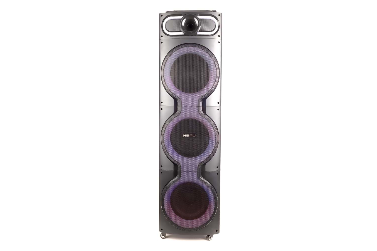 HEPU HP-918 Partybox Bluetooth Hoparlör – 10” Woofer x3, 80W Güç, RGB Işık Efektleri, 2 Kablosuz Mikrofon + Kumanda