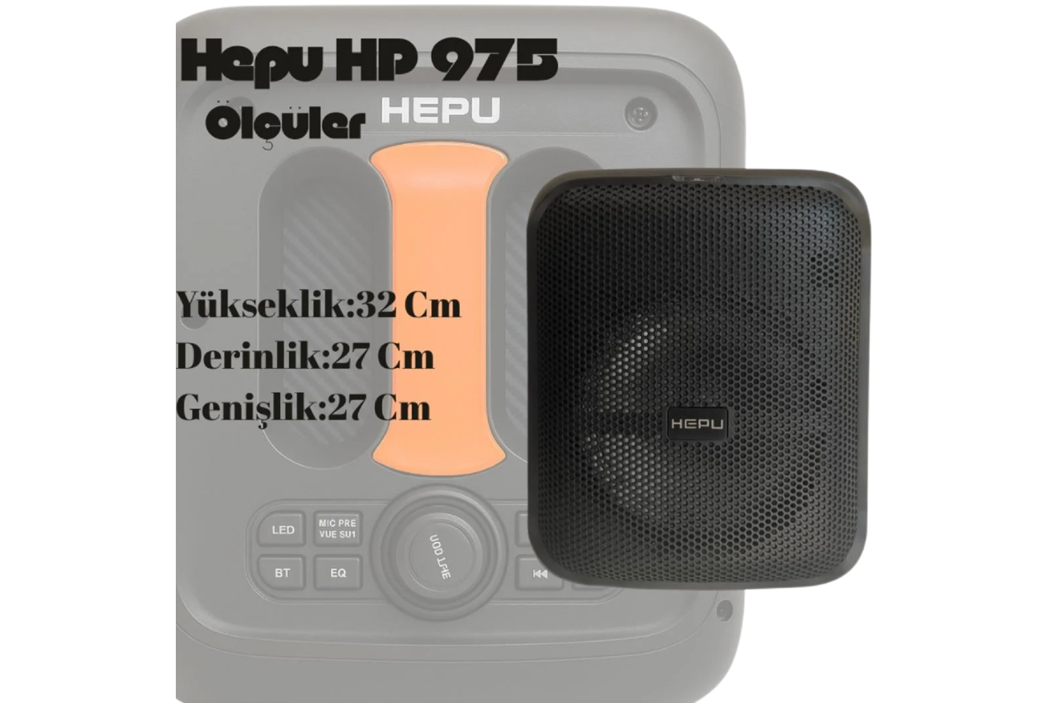 HEPU HP-975 Partybox Hoparlör – 15W Güç, 8” Woofer, RGB Işık Efektleri, Kablosuz Mikrofonlu, Taşınabilir Tasarım