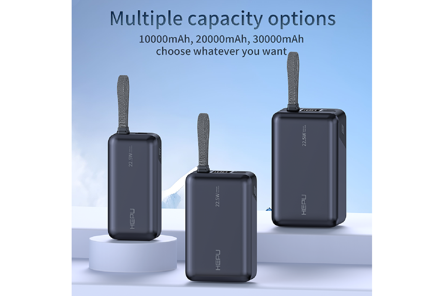 HEPU HP-A07 30.000 mAh 22.5W Hızlı Şarjlı Powerbank – Kendinden Type-C & iOS Kablolu + LED Ekran + 1 to 4 Çoklu Çıkış