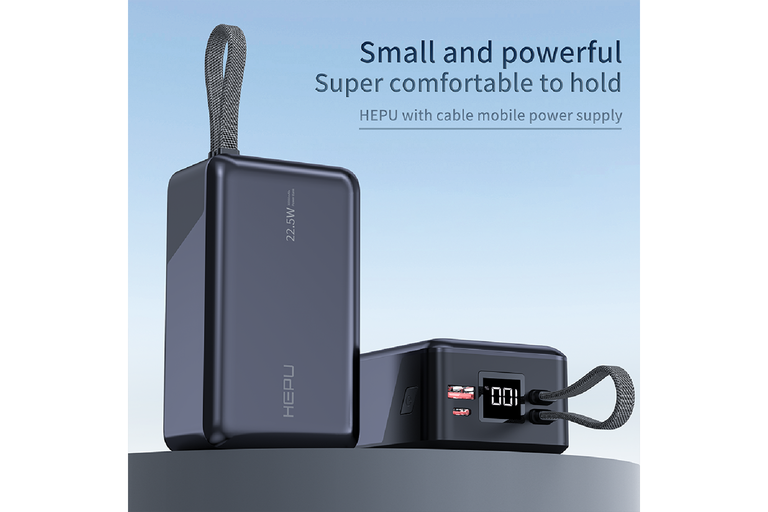 HEPU HP-A07 30.000 mAh 22.5W Hızlı Şarjlı Powerbank – Kendinden Type-C & iOS Kablolu + LED Ekran + 1 to 4 Çoklu Çıkış