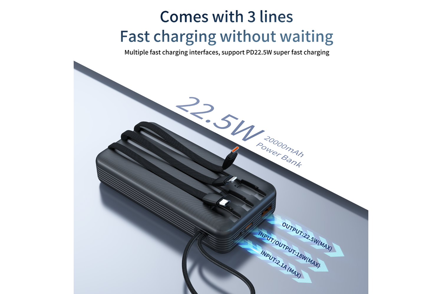 HEPU HP-251 – 10.000 mAh 22.5W Hızlı Şarj Powerbank (Type-C + iOS + Micro Entegre Kablo)