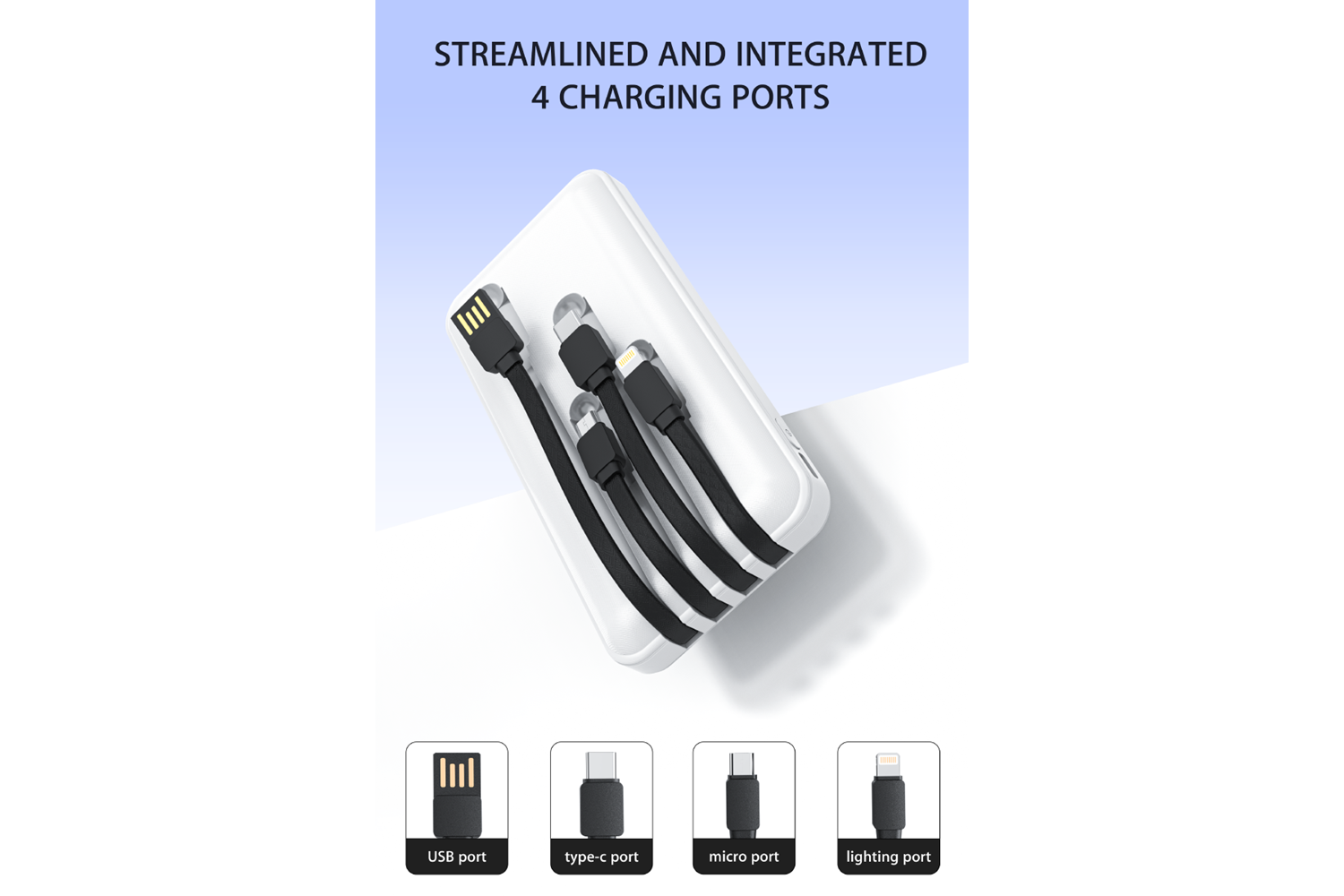 HEPU HP969 10.000 mAh Powerbank – Kendinden Type-C, iOS & Micro USB Kablolu + 1to5 Çoklu Çıkış