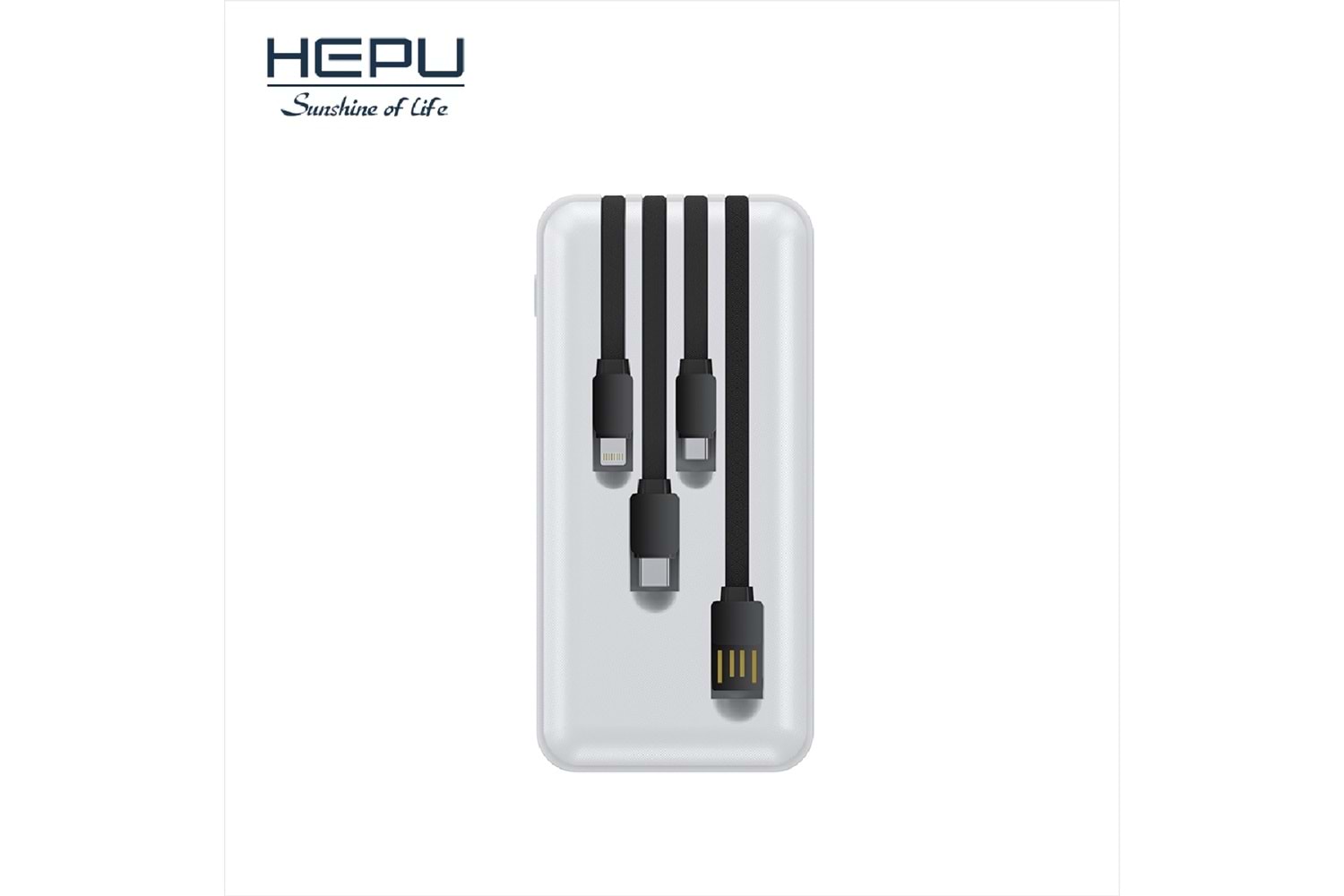 HEPU HP986 10.000 mAh Powerbank – Kendinden Type-C, iOS & Micro USB Kablolu + LED Göstergeli + 1to5 Çoklu Çıkış