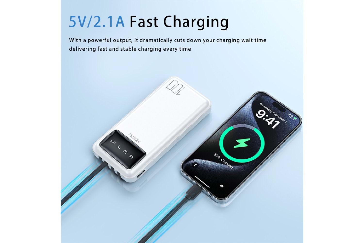 HEPU HP986 10.000 mAh Powerbank – Kendinden Type-C, iOS & Micro USB Kablolu + LED Göstergeli + 1to5 Çoklu Çıkış