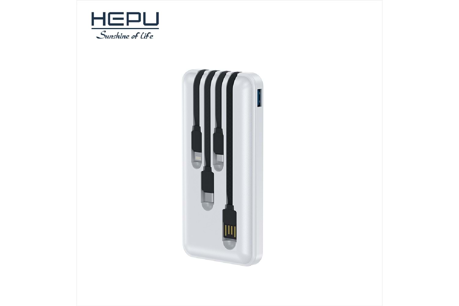 HEPU HP986 10.000 mAh Powerbank – Kendinden Type-C, iOS & Micro USB Kablolu + LED Göstergeli + 1to5 Çoklu Çıkış