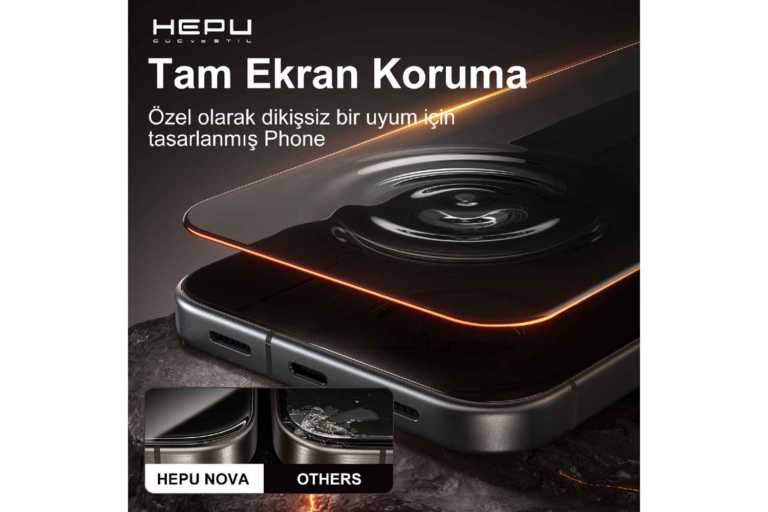 HEPU NOVA HD Clear Temperli Cam Ekran Koruyucu – iPhone 15 Pro Max Uyumlu