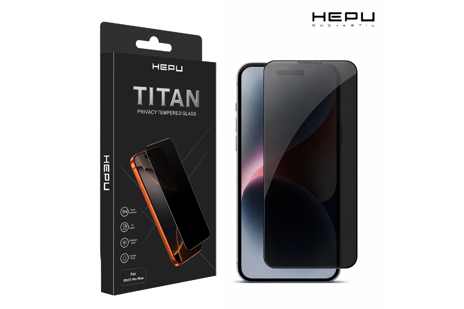 HEPU TITAN Privacy Cam Ekran Koruyucu – iPhone 15 / 16 Uyumlu