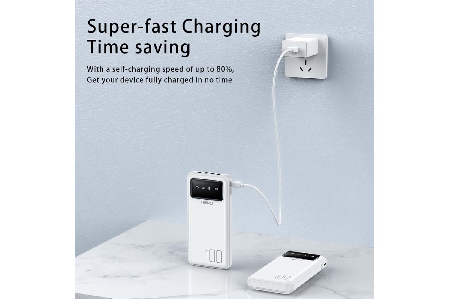 HEPU HP-986 Powerbank – 10.000 mAh, Dahili Çoklu Kablolu, Dijital Göstergeli