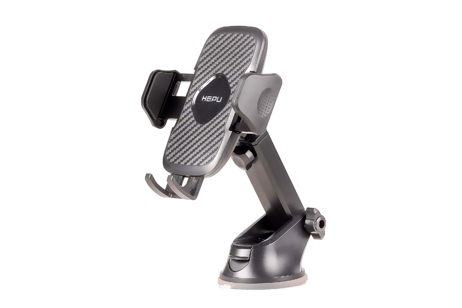 HEPU HP-A21 Uzun Kollu Araç İçi Telefon Tutucu – Karbon Desenli Gövde + Vantuz Taban (Cam & Torpido Uyumlu)