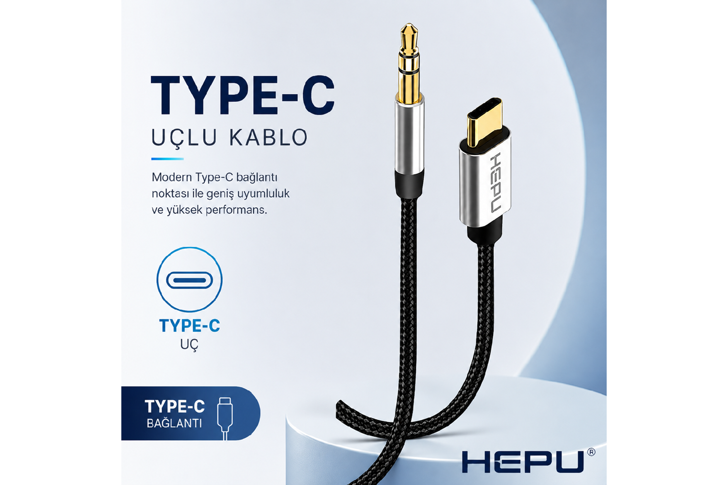HEPU HP-20 AUX Kablosu Type-C Jack Çevirici