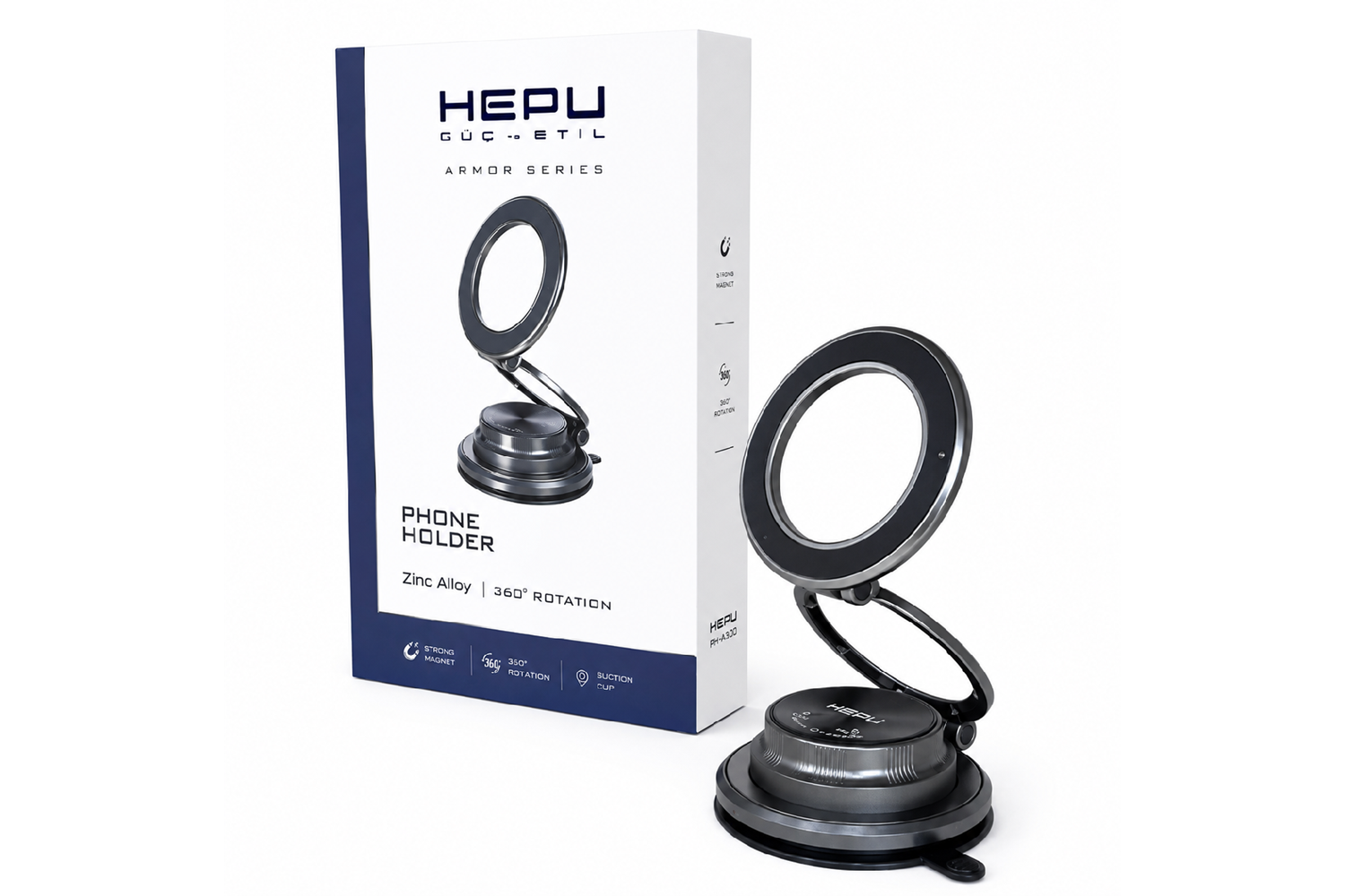 HEPU HP-AA02 Armor Manyetik Araç İçi Telefon Tutucu – 360° Dönebilen, Güçlü Vantuzlu Tasarım