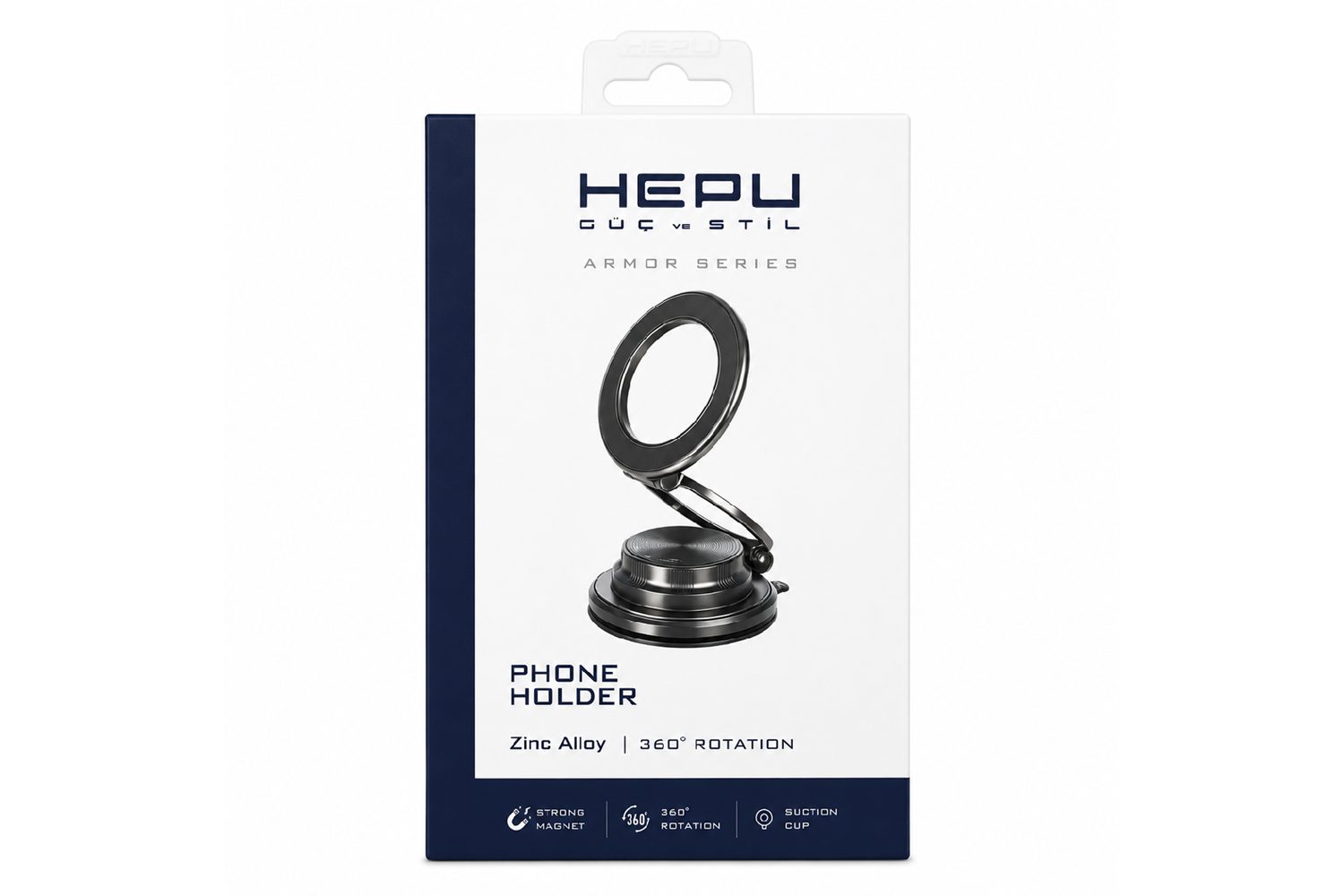 HEPU HP-AA02 Armor Manyetik Araç İçi Telefon Tutucu – 360° Dönebilen, Güçlü Vantuzlu Tasarım