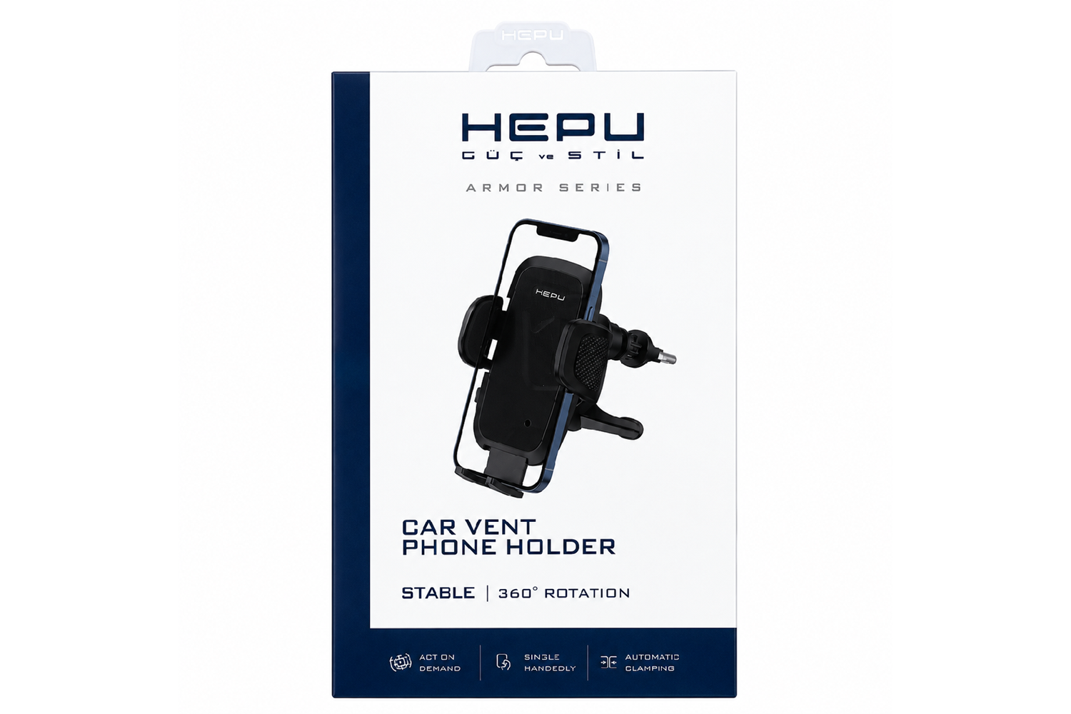 HEPU HP-AA04 Armor Havalandırma Tipi Araç Telefon Tutucu – Otomatik Kilitli, 360° Dönebilen Tasarım