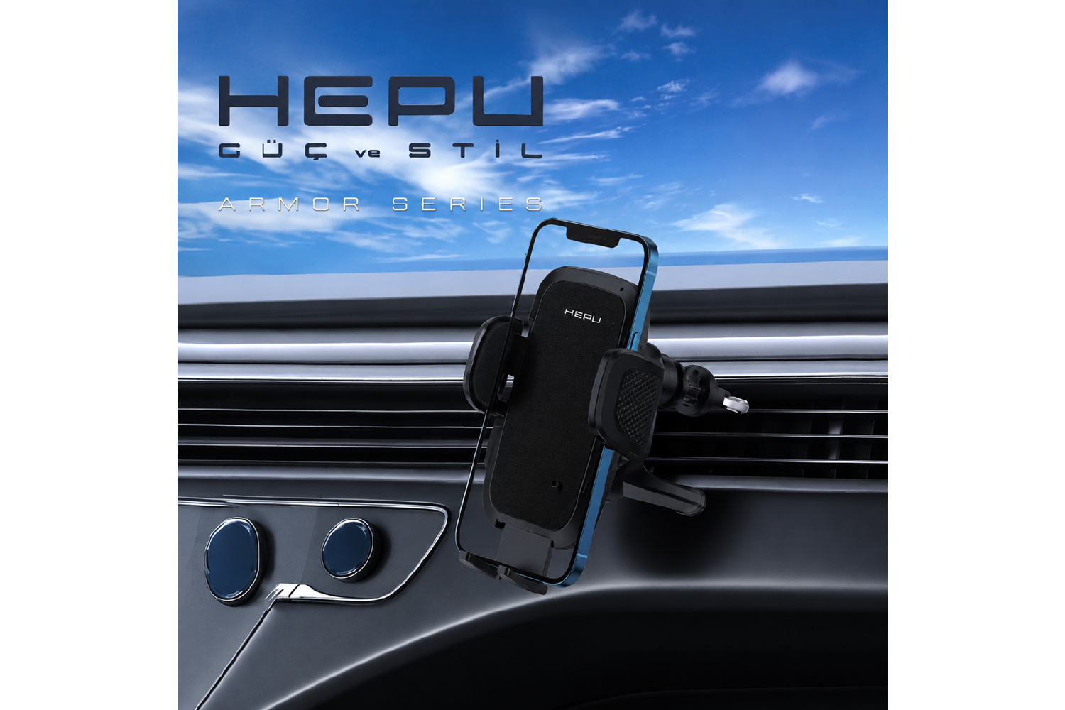 HEPU HP-AA04 Armor Havalandırma Tipi Araç Telefon Tutucu – Otomatik Kilitli, 360° Dönebilen Tasarım