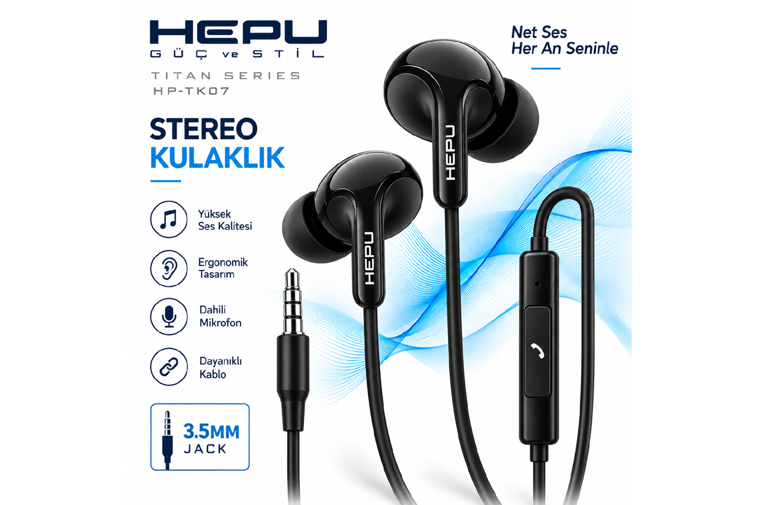 HEPU HP-TK07 Titan Series 3.5 mm Kablolu Kulaklık – Mikrofonlu, Stereo Ses