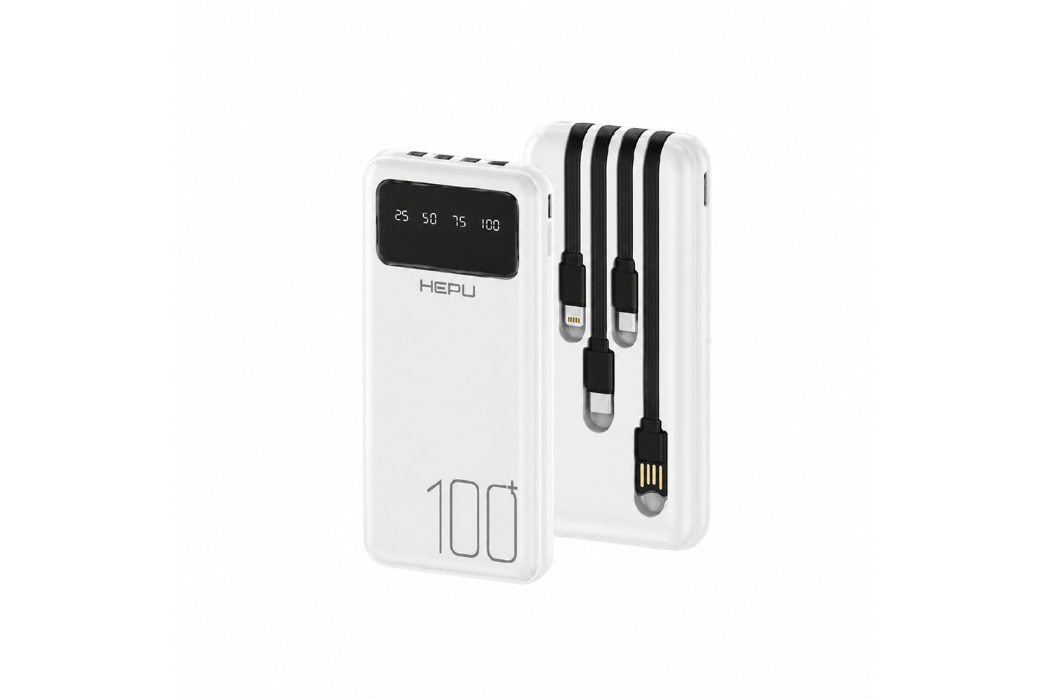 HEPU HP-TP04 Titan Series Powerbank – 10.000 mAh, 4 Entegre Kablolu, Dijital Göstergeli, Hızlı Şarj Destekli