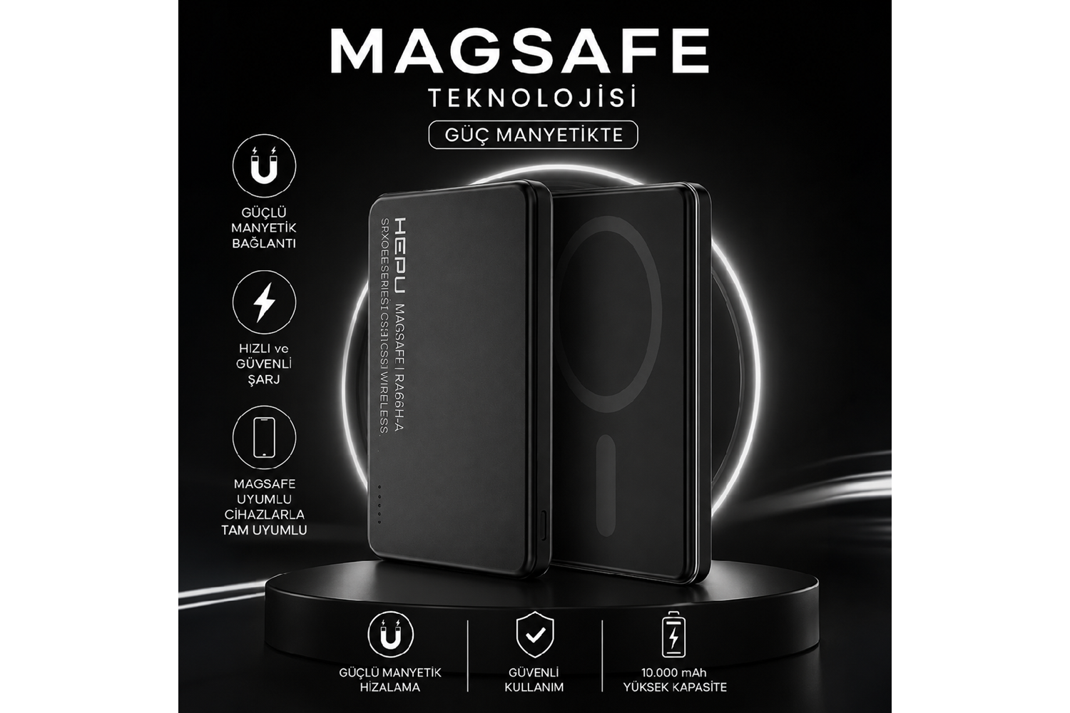 HEPU HP-AP07 Armor MagSafe Powerbank – 10.000 mAh, Manyetik Kablosuz Şarj, Hızlı Şarj Destekli