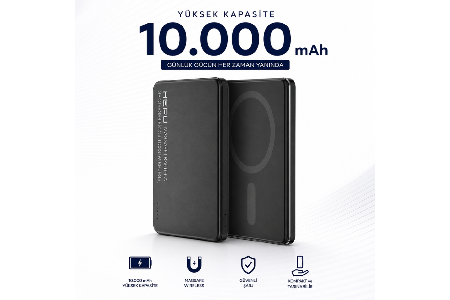 HEPU HP-AP07 Armor MagSafe Powerbank – 10.000 mAh, Manyetik Kablosuz Şarj, Hızlı Şarj Destekli