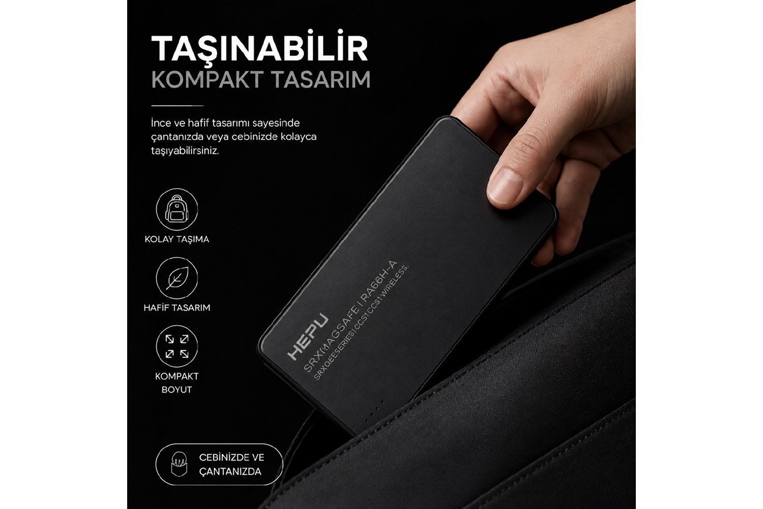 HEPU HP-AP07 Armor MagSafe Powerbank – 10.000 mAh, Manyetik Kablosuz Şarj, Hızlı Şarj Destekli
