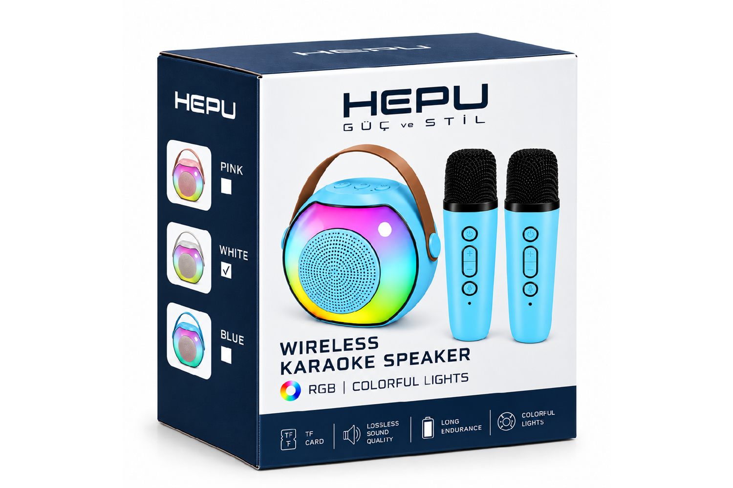HEPU HP-MS03 5W Kablosuz Karaoke Hoparlör – 2 Mikrofonlu, RGB Işıklı