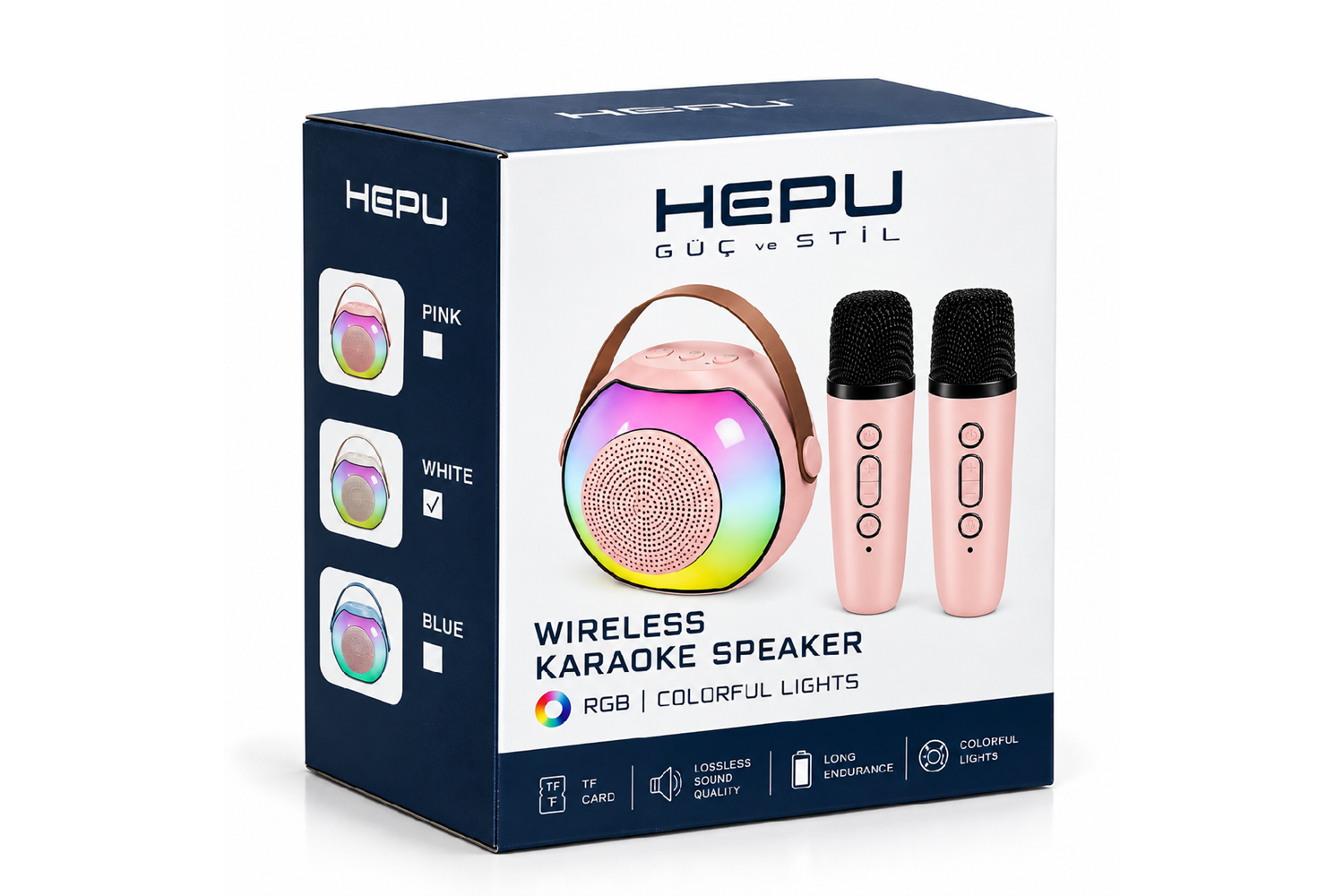 HEPU HP-MS03 5W Kablosuz Karaoke Hoparlör – 2 Mikrofonlu, RGB Işıklı