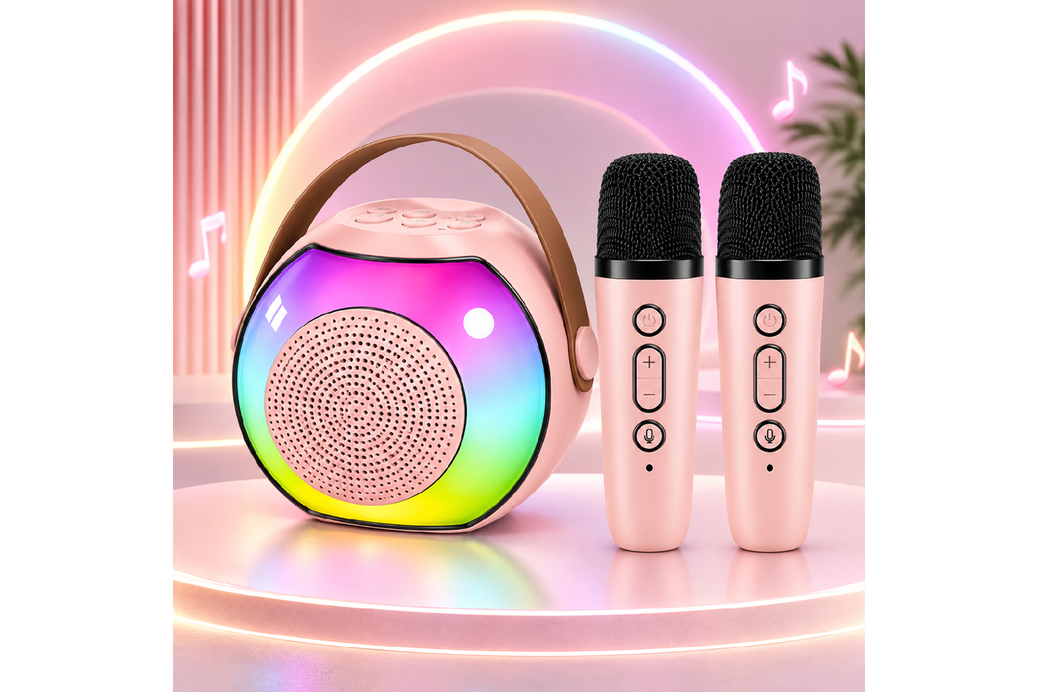 HEPU HP-MS03 5W Kablosuz Karaoke Hoparlör – 2 Mikrofonlu, RGB Işıklı