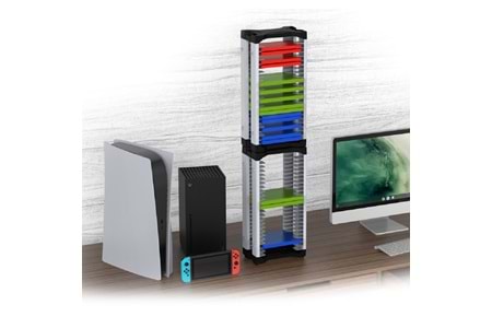 HEPU TY-2847 Oyun Aksesuarları Saklama Standı – 36 Disk Kapasiteli + Gamepad & Kulaklık Askılı