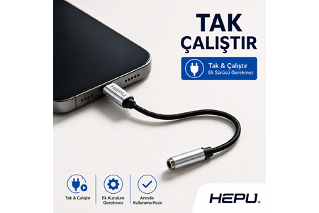 HEPU HP-19 iOS AUX Dönüştürücü – Lightning Girişli iPhone & iPad için Ses Adaptörü (30 cm)