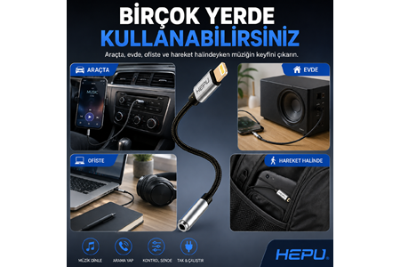 HEPU HP-19 iOS AUX Dönüştürücü – Lightning Girişli iPhone & iPad için Ses Adaptörü (30 cm)