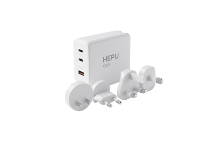 HEPU HP304 100W GaN Seyahat Adaptörü – 4 Farklı Ülke Uyumlu Başlık