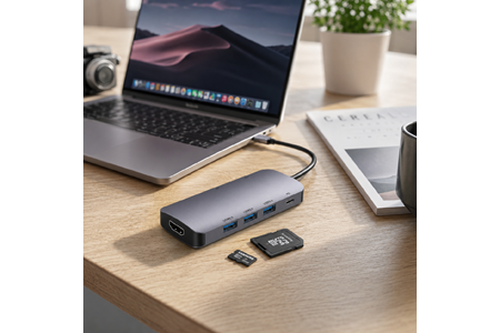 HEPU HP-B17 7-in-1 Type-C USB-C HUB – HDMI + 3x USB 3.0 + SD/TF Kart Okuyucu + Type-C PD Girişli Adaptör