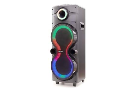 HEPU HP-922 RGB Işıklı Tekerlekli Partybox Hoparlör – 80W Güç + 2 Kablosuz Mikrofon + Kumandalı