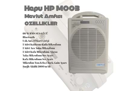 HEPU HP-M004 – 60W Şarjlı Mevlüt Anfi Seti (Kablosuz + Kablolu Mikrofonlu)