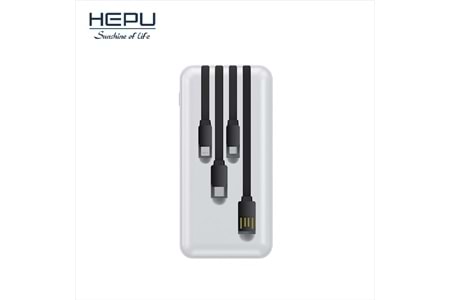 HEPU HP986 10.000 mAh Powerbank – Kendinden Type-C, iOS & Micro USB Kablolu + LED Göstergeli + 1to5 Çoklu Çıkış