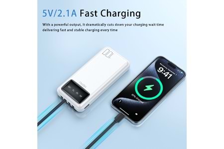 HEPU HP-986 Powerbank – 10.000 mAh, Dahili Çoklu Kablolu, Dijital Göstergeli