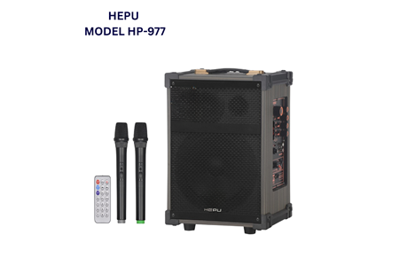 HEPU HP-977 Partybox Bluetooth Hoparlör – 12” Woofer, 50W Güç, 2 Kablosuz Mikrofon + Kumanda, TWS Destekli