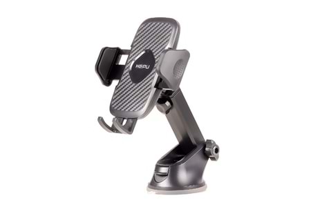 HEPU HP-A21 Uzun Kollu Araç İçi Telefon Tutucu – Karbon Desenli Gövde + Vantuz Taban (Cam & Torpido Uyumlu)