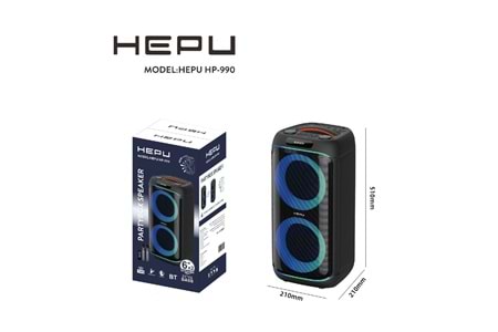 HEPU HP-990 Partybox Bluetooth Hoparlör – 2×6” Hoparlör, 40W Güç, RGB Işık, TWS Destekli