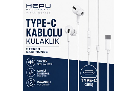 HEPU HP-TK01 Titan Series Type-C Kablolu Kulak İçi Kulaklık – Stereo Ses, Mikrofonlu