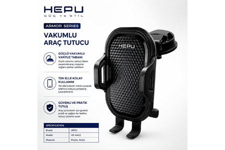 HEPU HP-AA03 Armor Araç İçi Telefon Tutucu – Güçlü Vantuzlu, 360° Dönebilen Tasarım